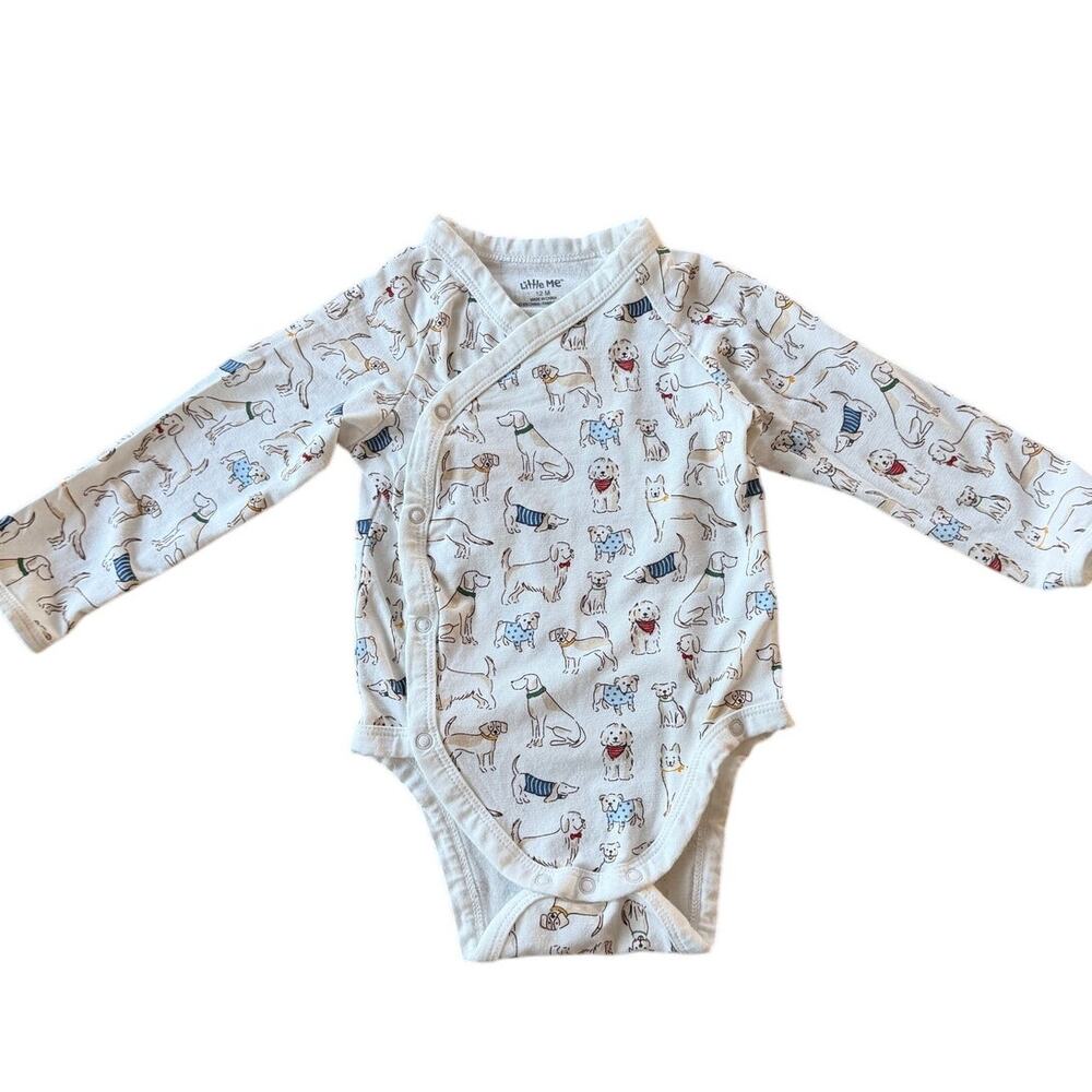 Little Me Bamboo Kimono Bodysuit Baby 12M Dog Print Long Sleeve